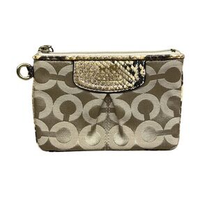 Coach Taupe Signature Wristlet with Snake-Print Trim